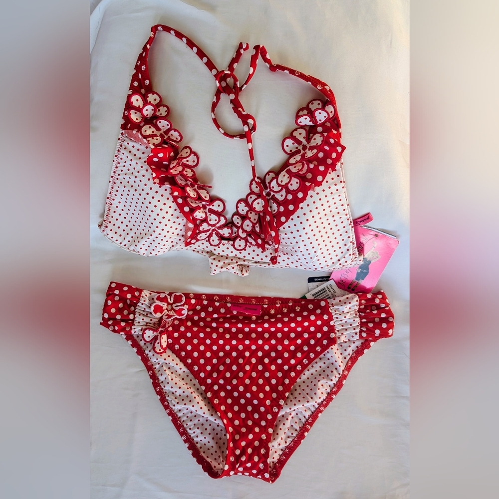 Betsey Johnson - Red and white polka dot bikini (sz L)